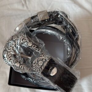 Black Belt with Ornate Silver Buckle